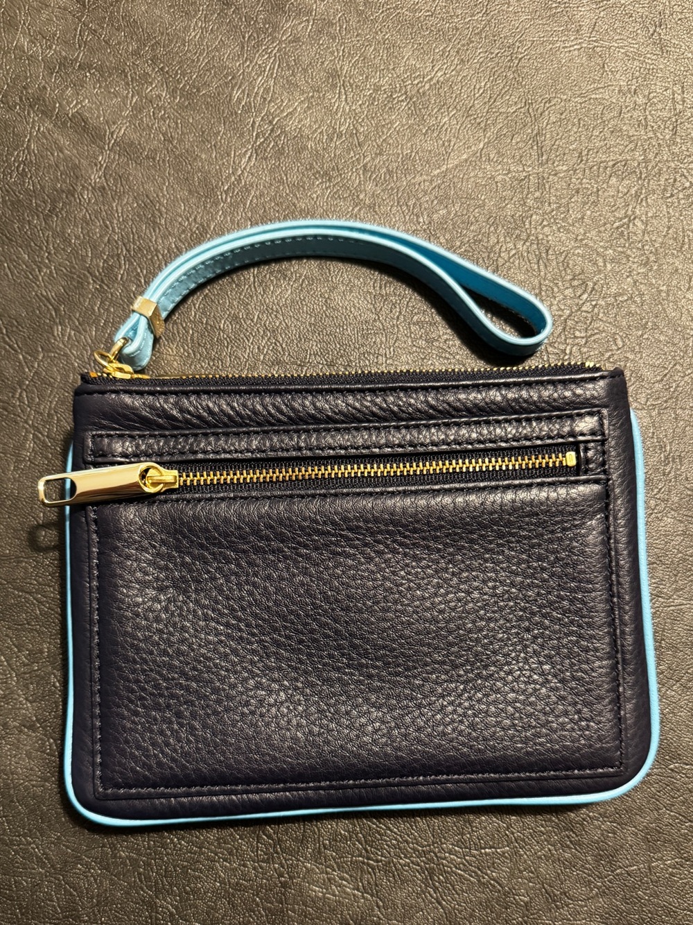 Women's Navy Leather Zip Pouch - Talbots